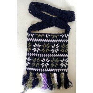 Hand Woven Yarn Bag/Purse, Geometric Design - Snowflake/Star Design